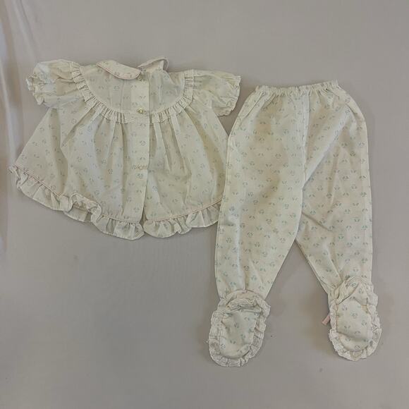 Vintage Baby Girl Alexis 2 Piece Set Footy Pants Outfit Tulips - Picture 6 of 6